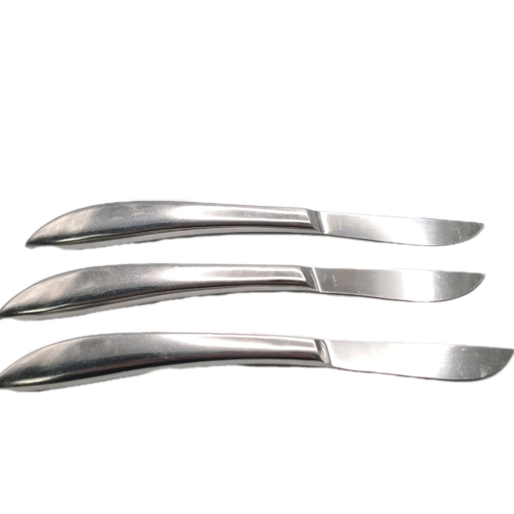 Excello Stainless Steel Steak Knives Mid-Century Modern Hollow Handle Lot Of 3